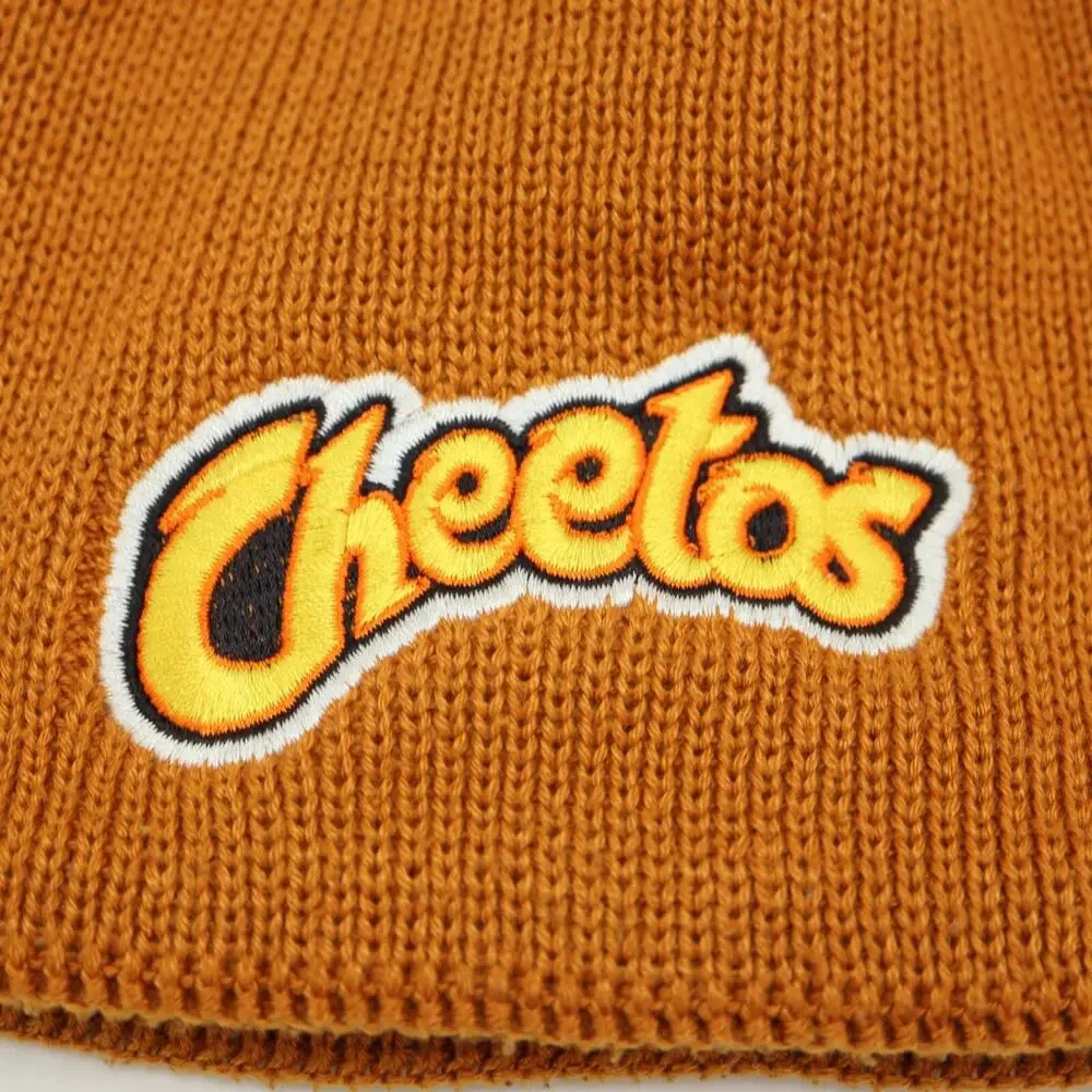 The North Face X Cheetos Mountain Beanie Ribbed Fleece Lined Timber Tan Logo